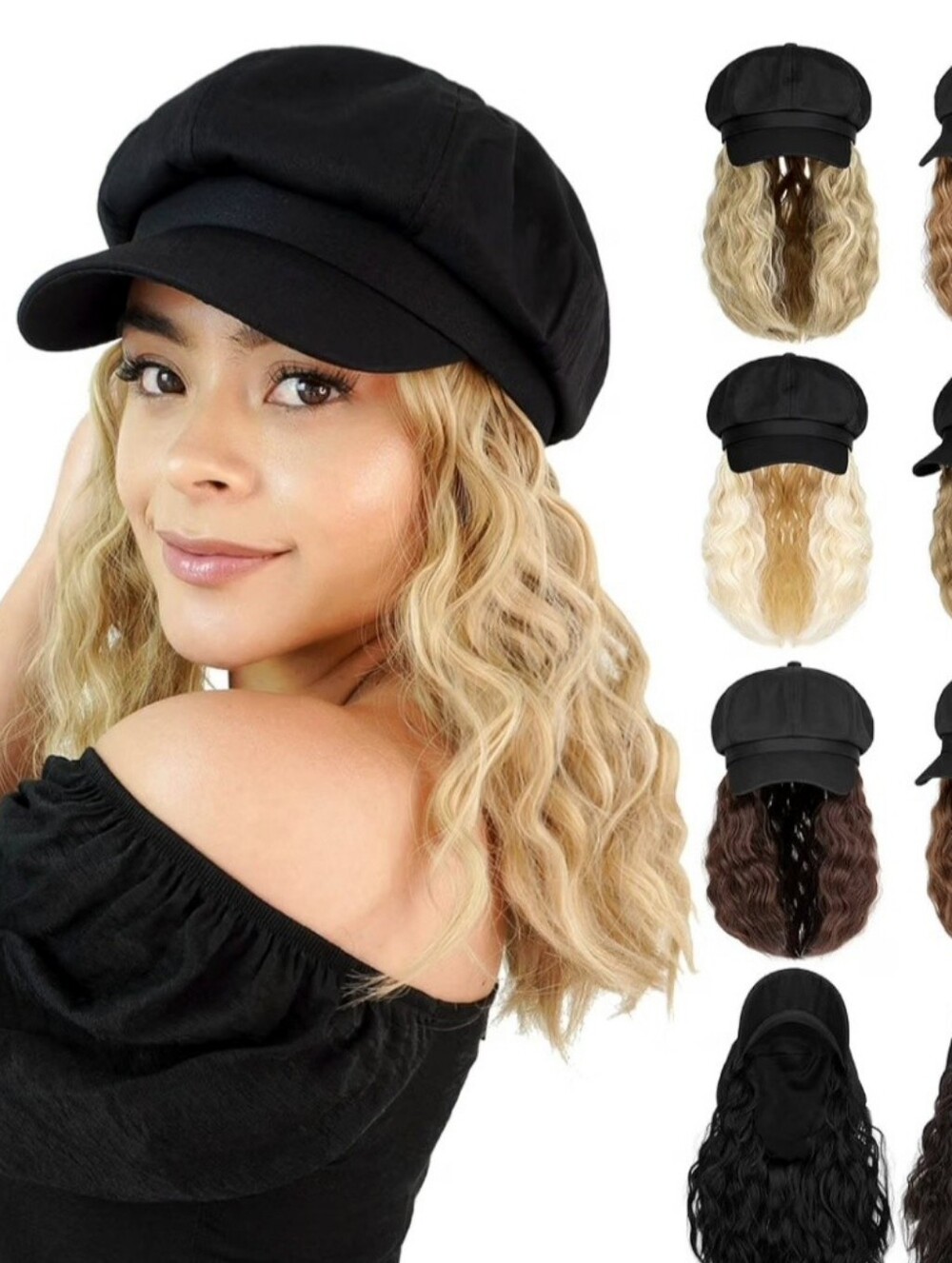 Black Cap with Blonde Hair Attachment - Women Or Men Hair/Hat